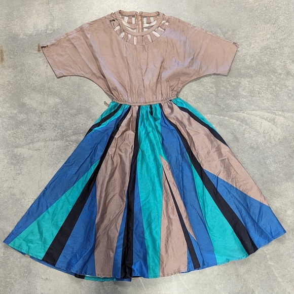 1980's COTTON DRESS full skirt 80's S - Picture 9 of 12